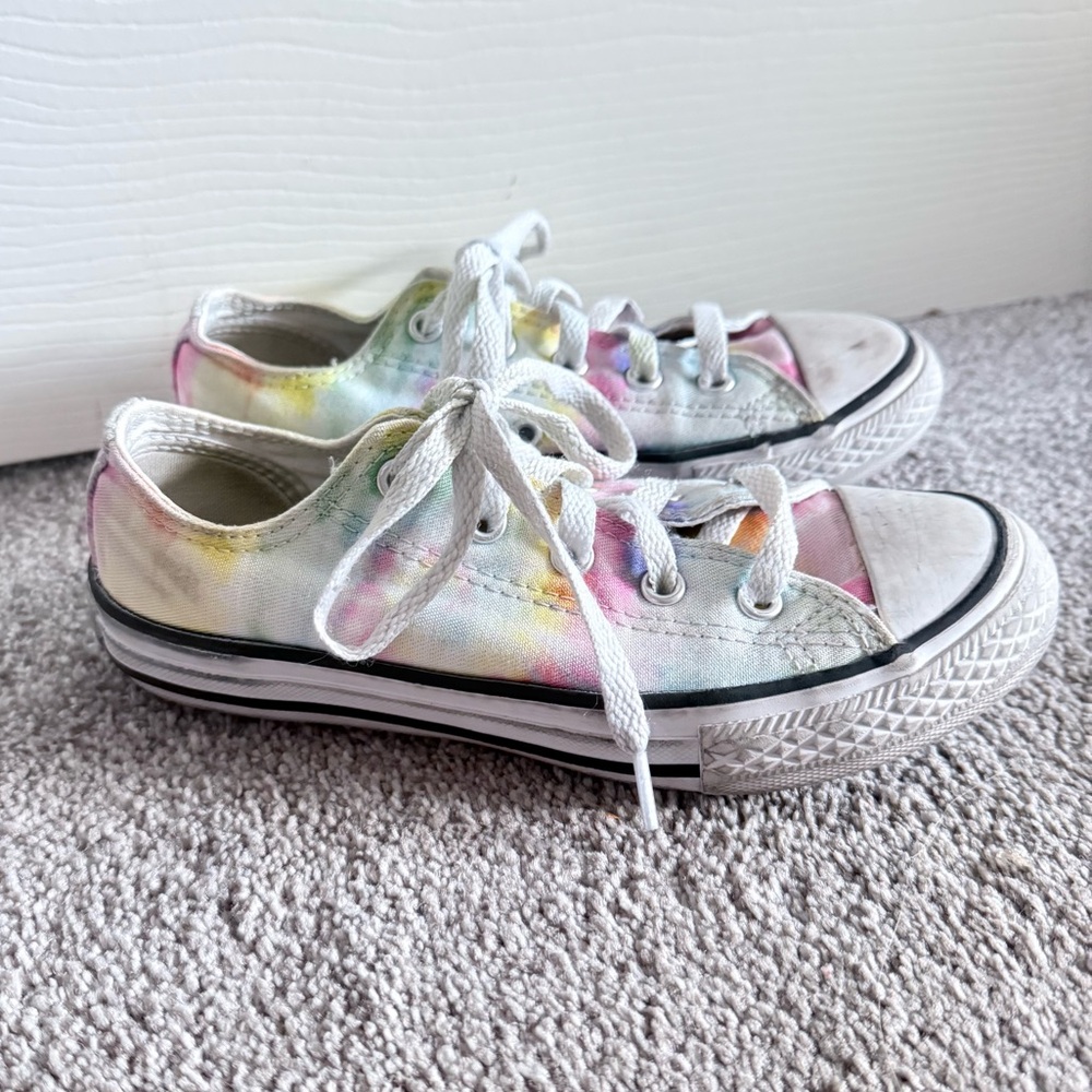 🍓 Converse All Star Pastel Rainbow Tie Dye Low Top Sneakers Girls Kids Size 1